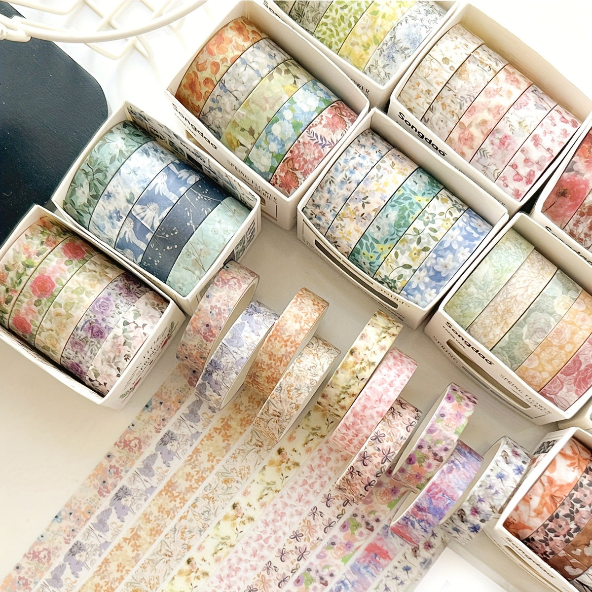 [Traceless Washi Tape] 5 Rolls of Tear-Off Traceless Washi Tape Flower Series - Decorative Sticker Tape for Diaries, Photo Albums, Schedules and Party Decorations
