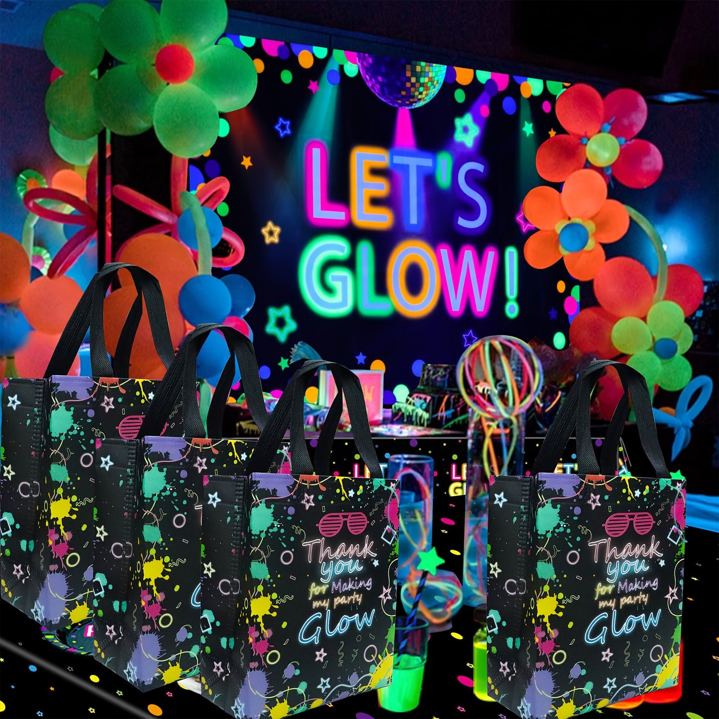 [Neon Glow Party Bags] 5/10/20/30pcs Neon Glow Party Favor Bags | Glow in Dark Party Supplies No Woven Neon Birthday Party Gift Bags | Best for Retro 80s 90s Birthday Halloween Party Decoration Supplies, Christmas, Thanksgivi