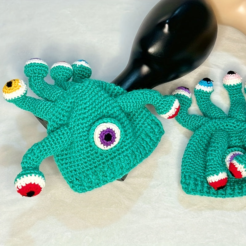 Novelty Handmade Crochet Knit Beanie, Funky Style Acrylic 100% No Brim Colorful Knit Fabric Hat, Unique Quirky Design for Casual Wear