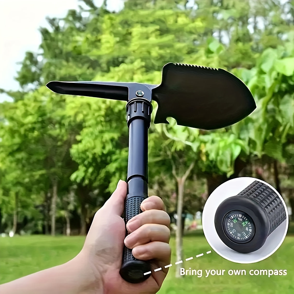 1pc Outdoor Foldable Multi-Tool Shovel, Lightweight & Durable Portable Digging Tool for Camping, Gardening, and Emergency Use - Space-Saving Design with Compass, Ideal for Family and Travel, Camping Gear | Space Saving Shovel