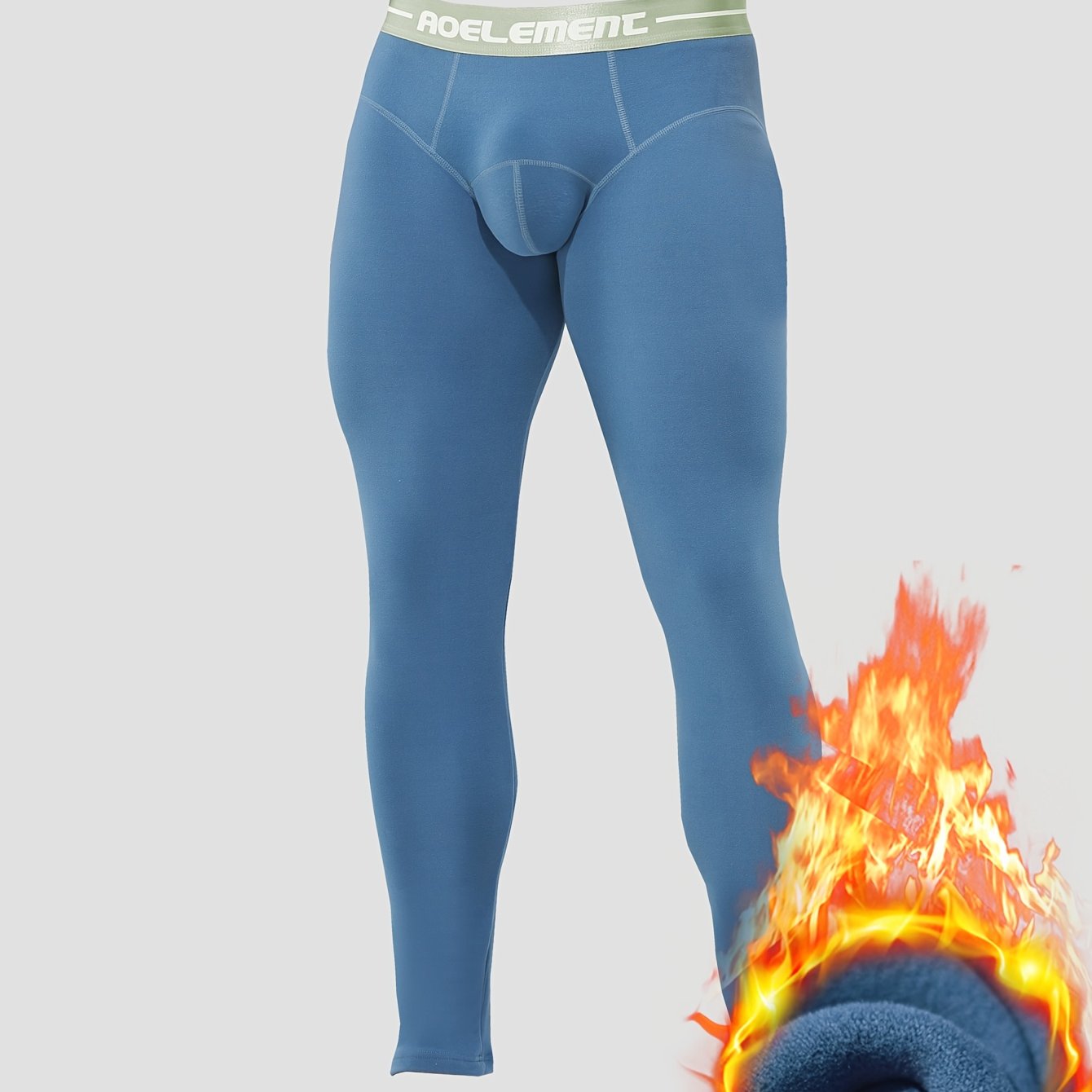 Men's Thermal Underwear Winter Warm Flocked Base Layer Pants - Heavy-Duty, All-Season & Elastic Fit for Cold Weather.