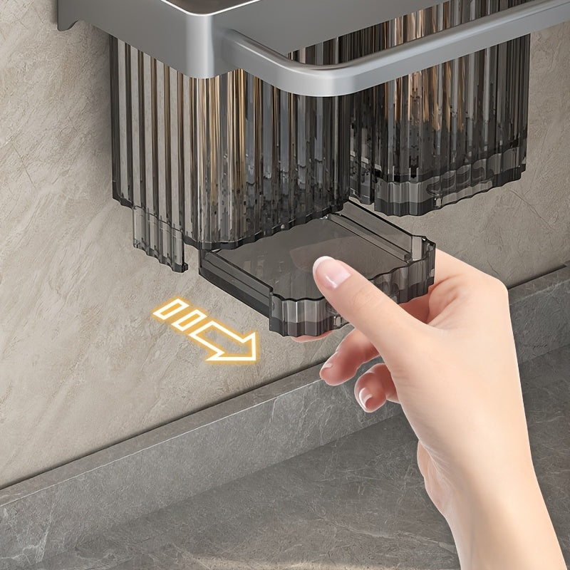 Made of Durable Plastic, Foldable Rotating Knife Rack Wall-Mounted - Space-Saving Kitchen Organizer Suitable for Modern Home or Commercial Use, Kitchen Accessories with Towel Bar and Drain Cup