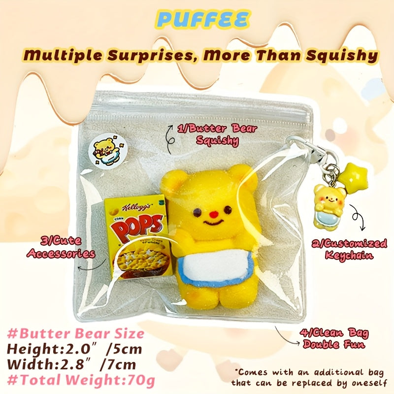 Butter Bear Squishy, Food-grade Silicone squishy, Stress Release Taba Squishy Toy, Creamy Soft Adhesive Toy, Happy Game Pinching Bear Toy, Suitable for Birthday Gift, Slow Rebound Rising