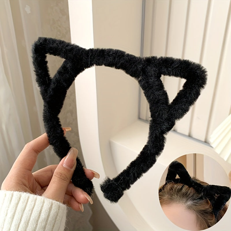 [1/4pcs Cute Cat Ears] 1/4pcs Cute Fashion Hollow Cat Ears Headband | Girl Plush Headband, Washing Face Headwear Hair Accessories