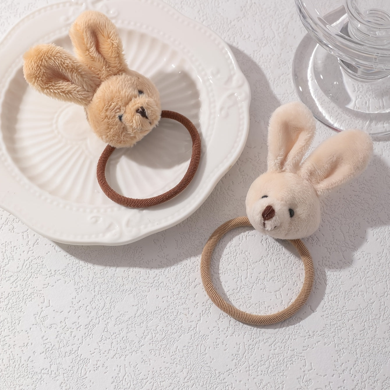 2pcs Adorable Angel Bunny Hair Ties, Polyester & Spandex Blend, Hand Wash Only, Non-Feathered, Power-Free Use for Daily and Easter Occasions, Hair Ties