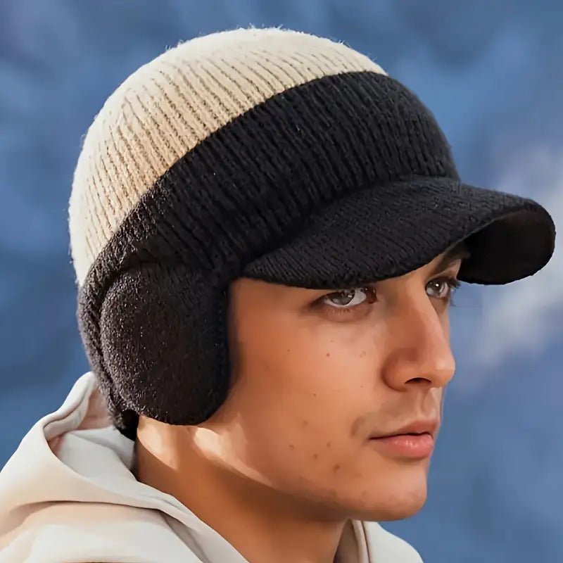 Men'S Winter Fleece-Lined Thick Knit Beanie, Unisex Warm Color-Blocked Hat for Outdoor Activities - Available in 4 Colors, Winter Headwear, Cold Weather Gear, Stylish Headwear, Durable Headgear, Warm Headwear, Cold Climate We