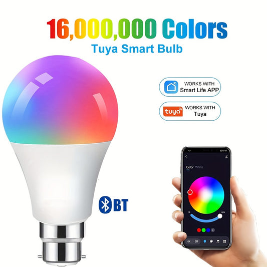 1PCS B22 LED WiFi Smart Light Bulb, RGB Smart Bulbs, 10W B22 Tuya APP Bulbs, Dimmable 16 Million Colours Changing Light Bulbs BT Control, 10W B22 Smart Tuya Bulbs Seting Timers, Scene And Music Sync, Voice Control Compatible