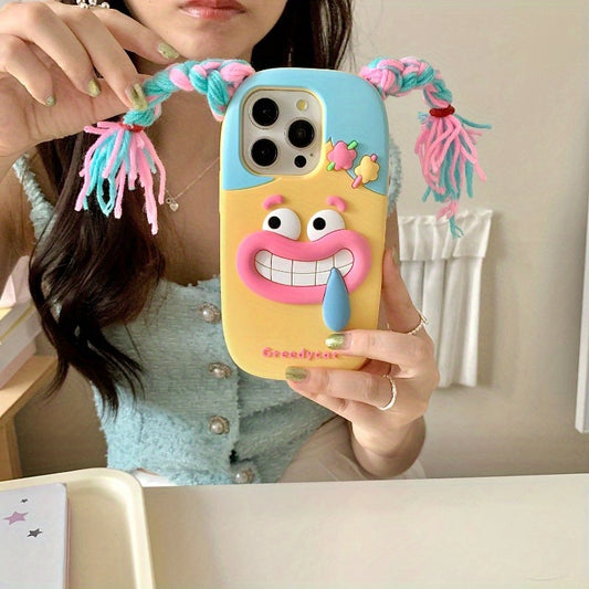 Funny Braided Case Apple Funny Braided Girl Full-Cover Anti-Fall Protective Case | Creative Niche for Iphone 16 15 14 13 12 11 Pro Plus Max