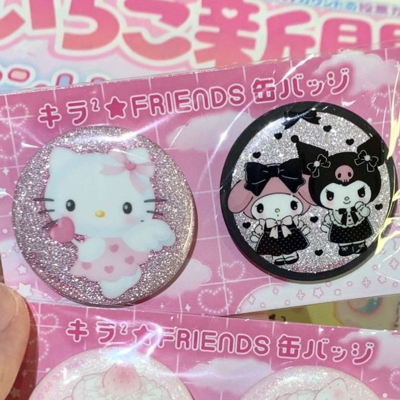 1 Sanrio badge, cute shiny pink Hello Kitty badge, charm melody badge decoration, practical clothes and schoolbag decoration, perfect birthday and holiday gifts