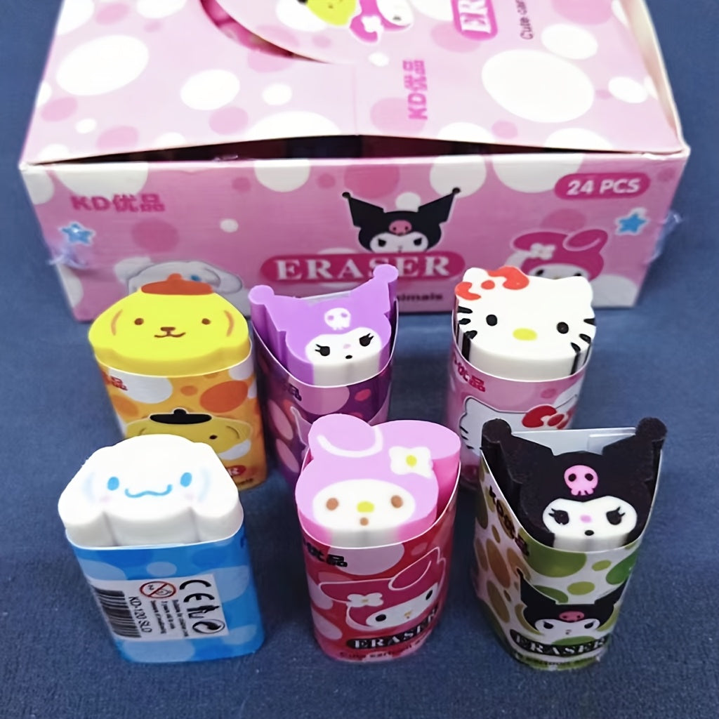 6pcs Licensed for kuromi for cinnamoroll Cartoon Erasers, Fun Erasers, as Prizes Stationery Gift