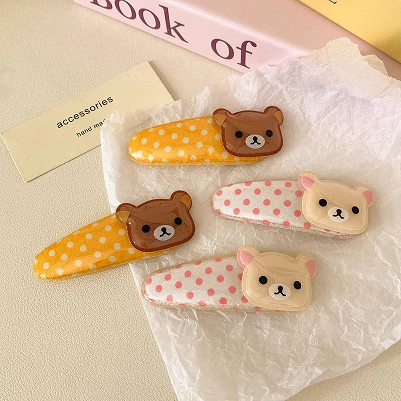 2pcs Cute Cartoon Bear Hair Clips - Sweet Wave Point Design, Glossy Finish, Plush Detail, Ideal for Bangs & Side Styles, Perfect Birthday Gift