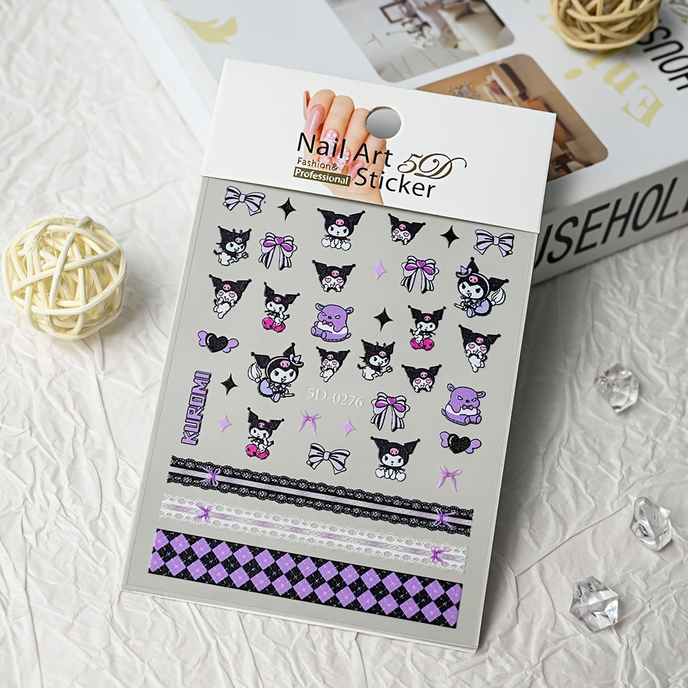 [1pc Sanrio Nail Art] Sanrio 1pc 5D Cute Cartoon Kuromi Hellokitty Melody Nail Art Sticker | Nail Decoration Decals
