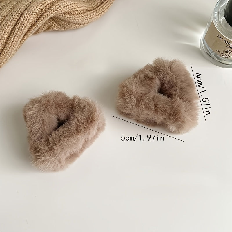 6pcs GUIJUI Honey Girl Plush Cat Ear Hair Clips, Cute Fuzzy Side Clip Bangs Grip Accessories, Solid Color, Resin, for Women, Suitable for Daily & Casual Wear, Over 15 Years Old