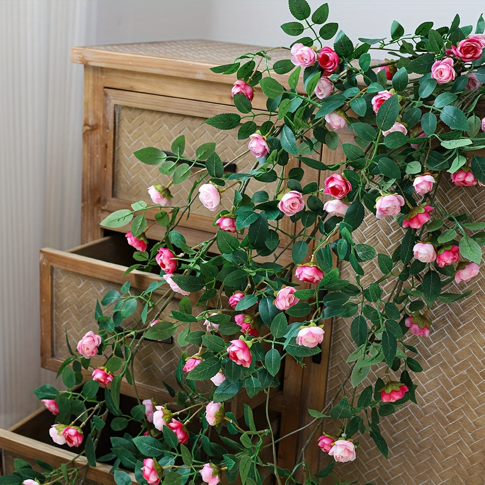 1 Lifelike Rose Vine, Plastic, Simulated, Fake, Indoor Wall Hanging, Wedding Scene Decoration, Outdoor Yard Decoration, with Decorative Flowers, No Electricity Required, No Feathers, for Wedding, General Use