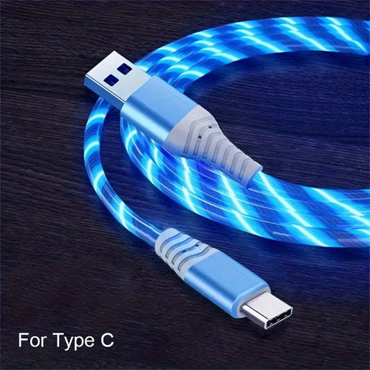 2M/6.6FT Luminous Flowing Streamer LED Cable - 3A Fast Charging, High Speed Data Transfer, USB Type C - Super Fast Charging for Samsung, Xiaomi, Google, Poco Phones