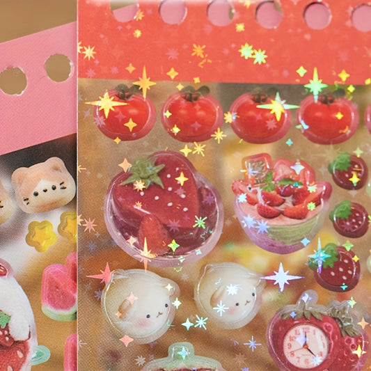 48 Sheets Kawaii Japanese Adhesive Sticker Set, Assorted Cartoon and Food-Themed Decals, Paper Material, for Scrapbooking, Planner, Phone Case, Water Bottle, Album, Diary, Art & Craft, with Creative Journaling Supplies, for I