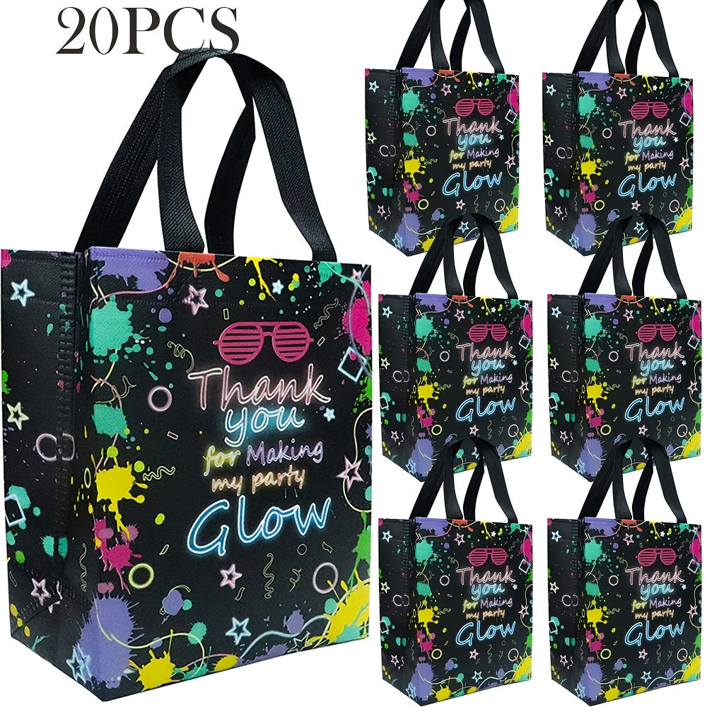 [Neon Glow Party Bags] 5/10/20/30pcs Neon Glow Party Favor Bags | Glow in Dark Party Supplies No Woven Neon Birthday Party Gift Bags | Best for Retro 80s 90s Birthday Halloween Party Decoration Supplies, Christmas, Thanksgivi