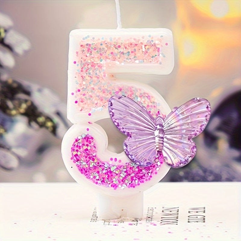 1pc Sparkling Pink Gradient Butterfly Birthday Candle - 8.0cm Cake Topper for Youngsters & Adults, Perfect for Graduations, Weddings, Housewarmings & More