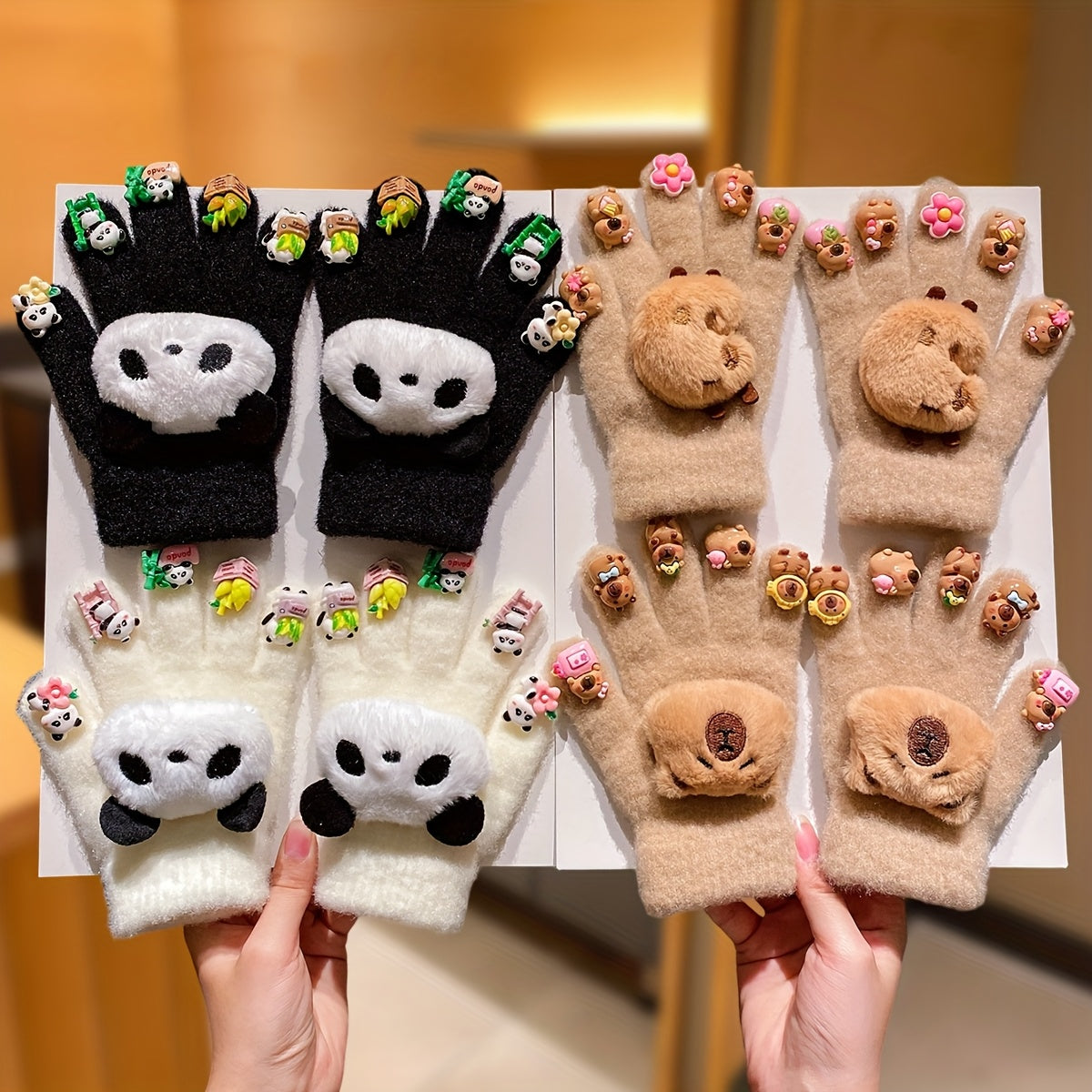 Cute Women's Autumn and Winter Gloves with Panda