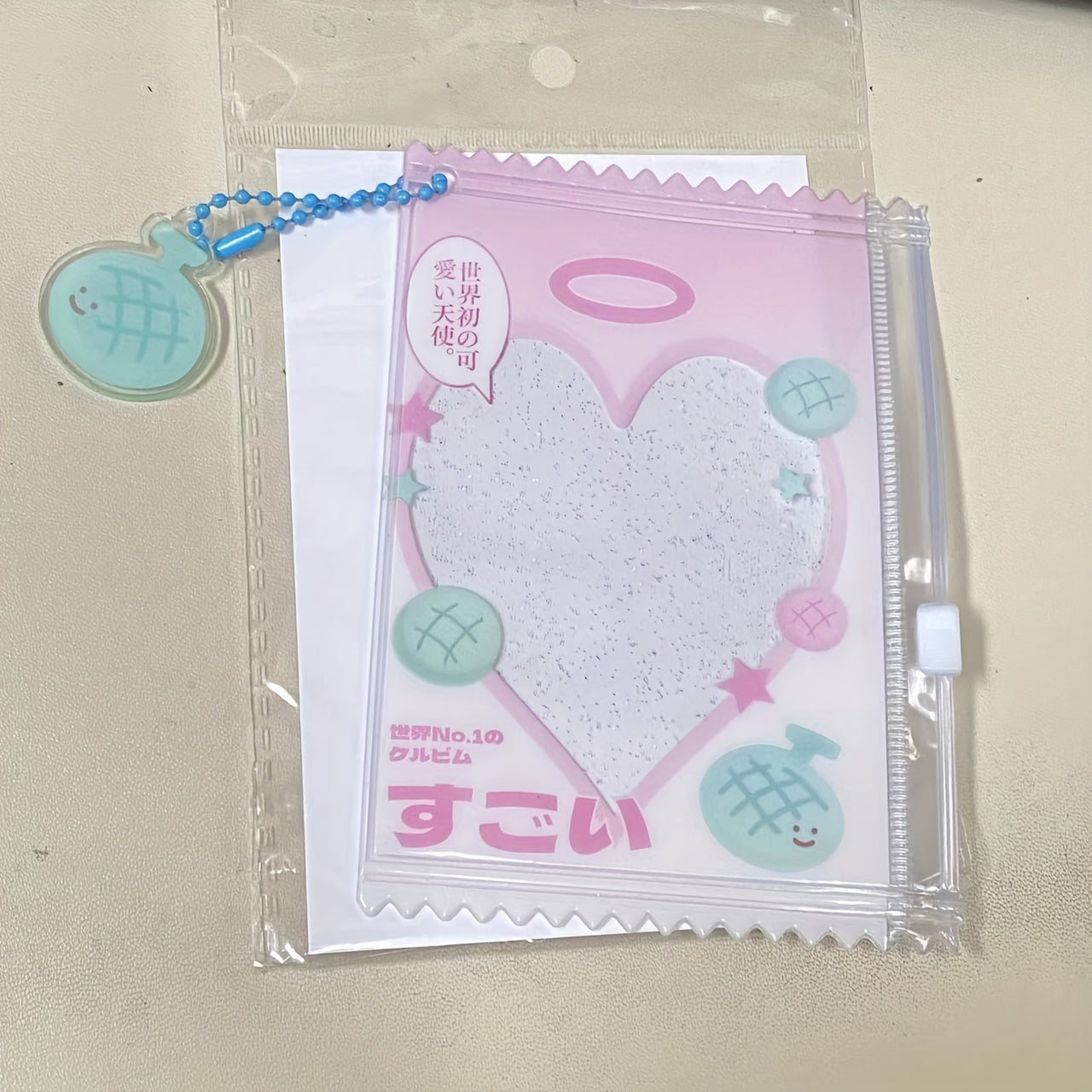 Photo Card Holder - Adorable Four Leaf Clover Sweet Bag 1pc PVC Mini Pouch with Pendant And Bead Chain - Photocard Holder Keychain