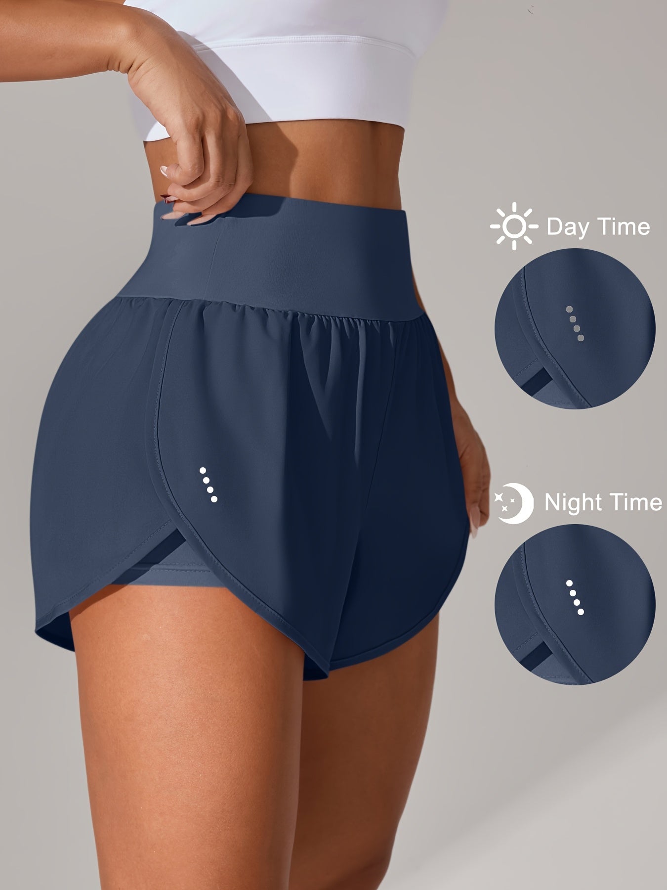 Light Blue High-Waisted Yoga Shorts with Ruffles