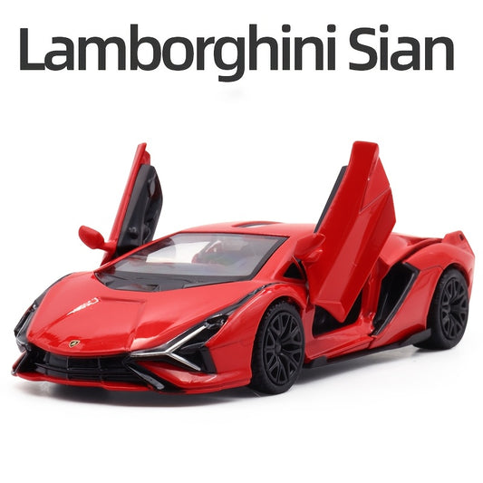 Lamborghini Lightning Red Alloy Metal Supercar - MAKEDA Openable Pull-back Car Model - Best Christmas Gift for Youngsters