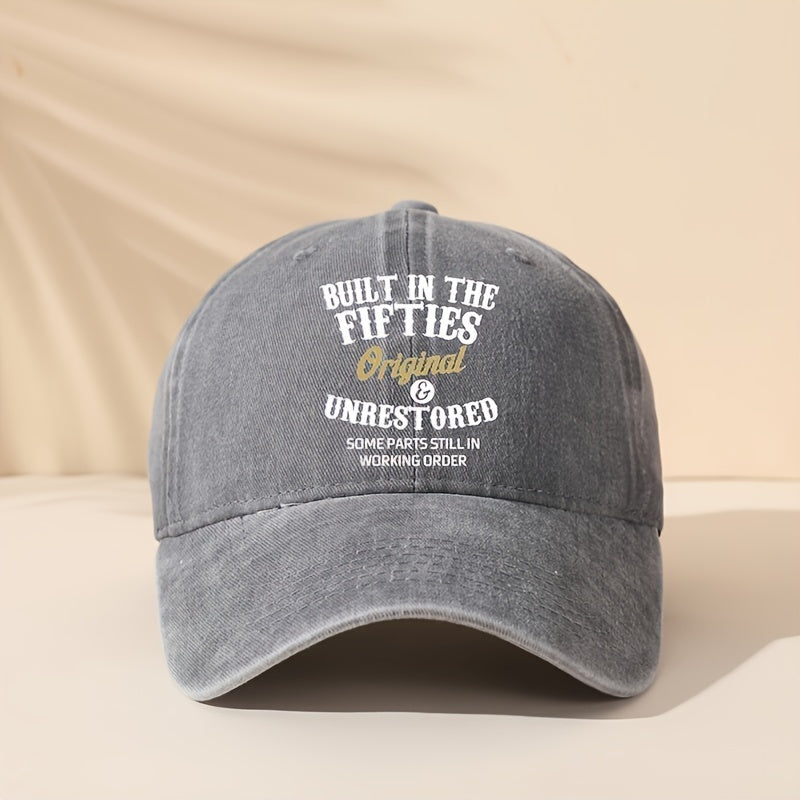 Vintage Washed Men's Baseball Cap with Letter Print - Adjustable Snapback, Sun Protection, Casual Outdoor Hat, Black