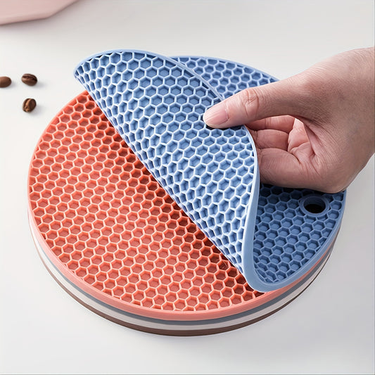 1/4pcs Heat Insulation Round Honeycomb Silicone Placemat - Non-Slip Pot Holder, Easy To Clean, High Temperature Resistant Table Mat For Home Kitchen Dining Table Decor
