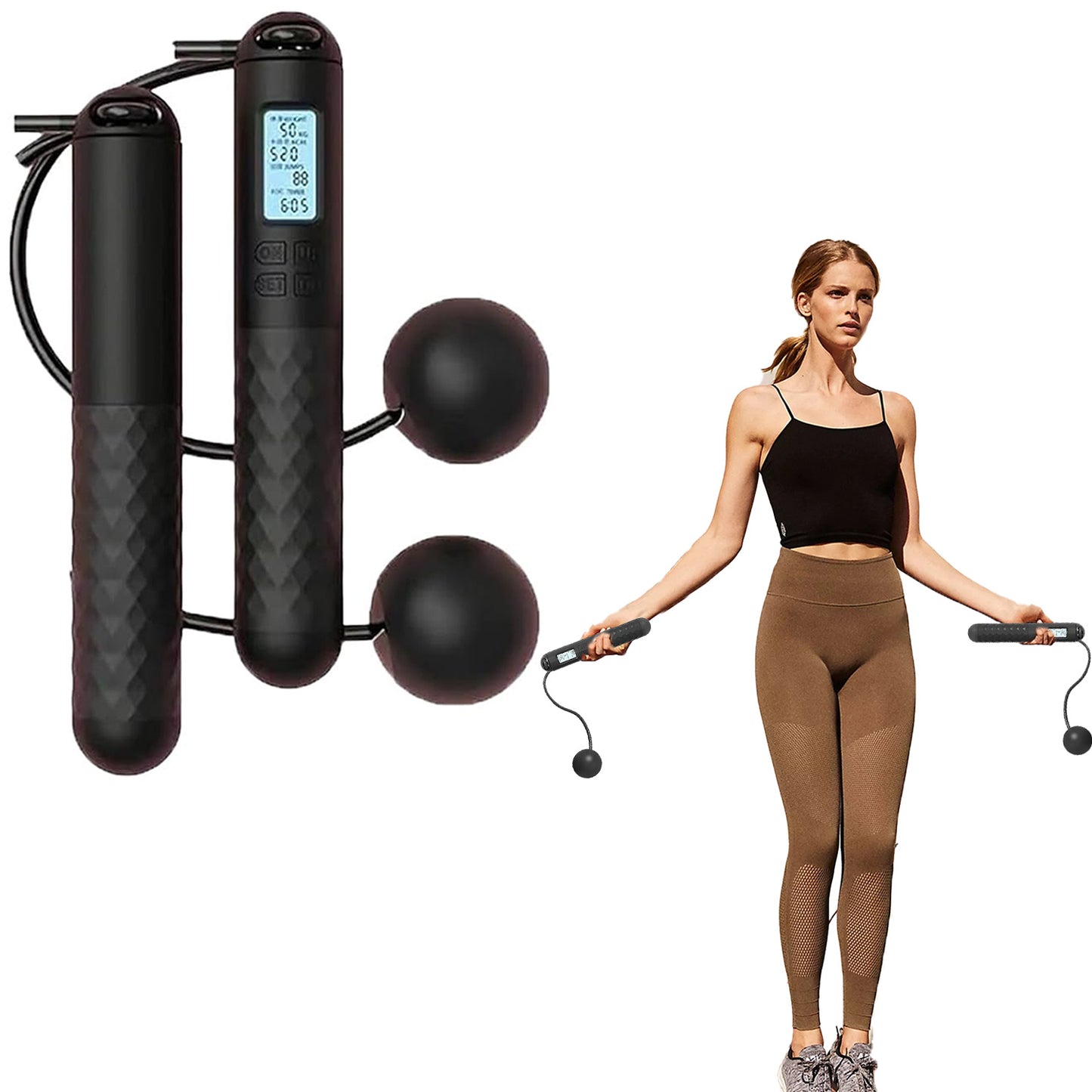 Ropeless Skipping Rope, Cordless Skipping Ropes for Adults, Wireless Skipping Rope with Counter, Smart Digital Gravity Ball Jump Rope without Rope for Home Workout Equipment for Women Men