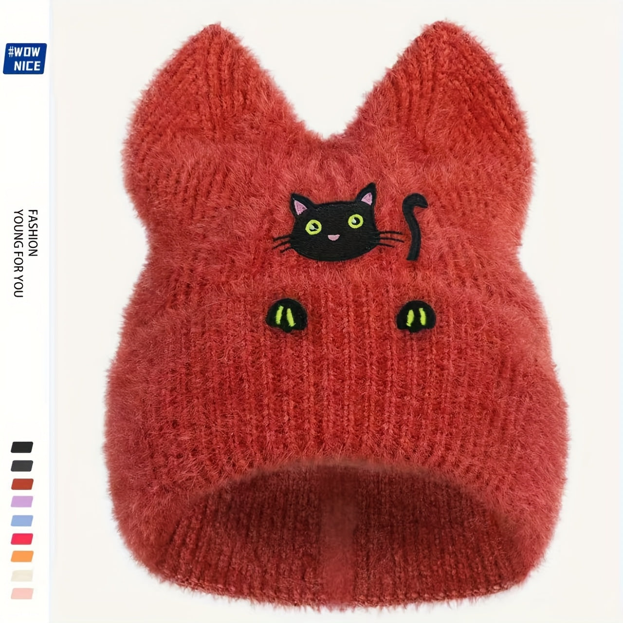 Women's & Men's Black Cat Ear Beanie Hat with Hand
