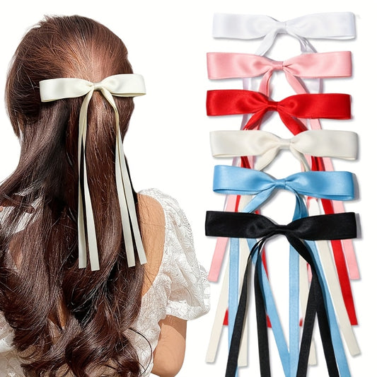 6/12pcs Elegant Satin Ribbon Bow Hair Clips for Women - Coquette Butterfly Hair Clips with Secure Claw, 3 Colors (Red/Black, White/Pink, Blue/White) for Weddings, Parties & Everyday Hairstyles, Cute Hair Clips