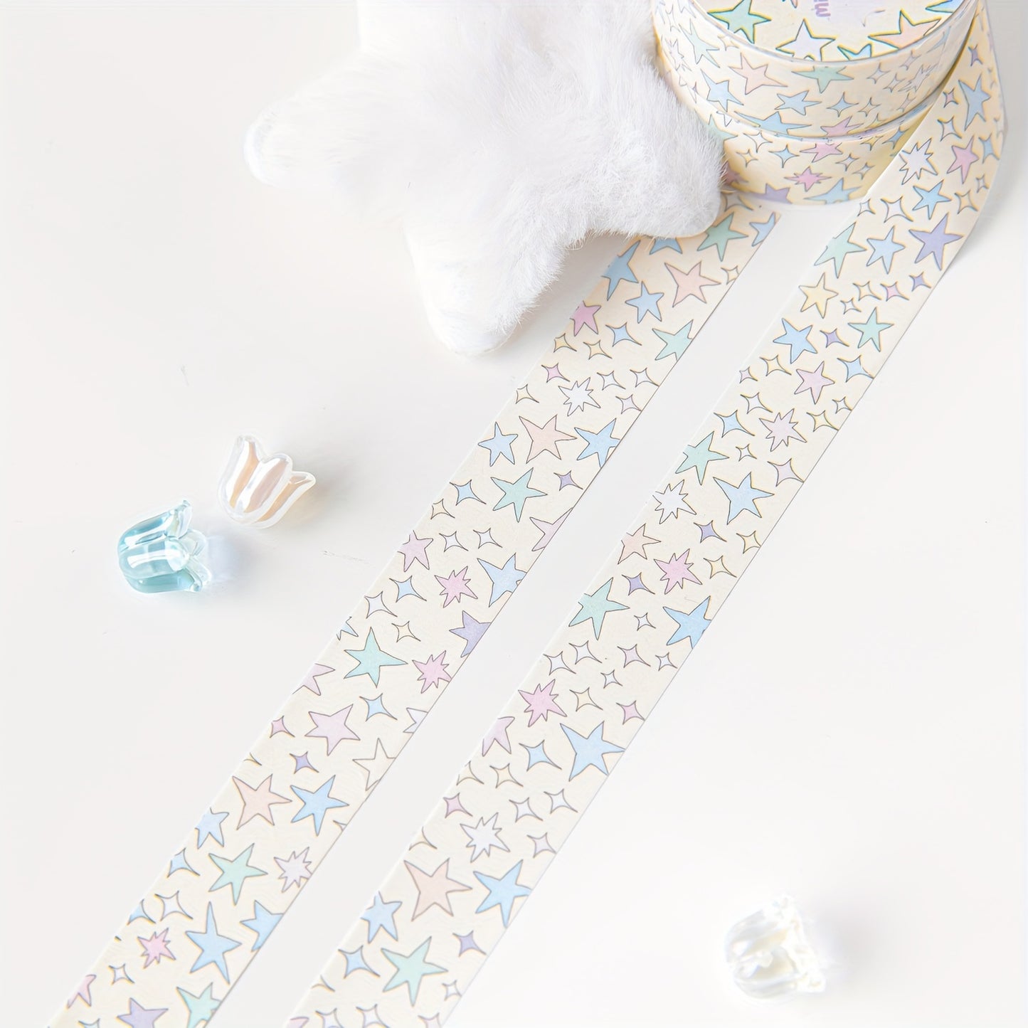 [Paper Star Pattern Decoration Tape] Star Pattern Washi Tape Roll for Planner Decoration, Scrapbooking, and DIY Crafts - Major Material: Paper
