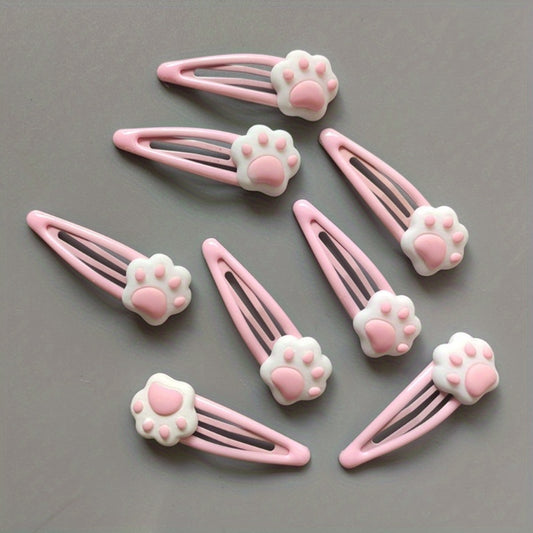 2/4/8pcs Pink And Tender Hair Clip, Cute Cartoon Cat Paw Hair Accessory, No Harm to Hair, Sweet And Girlish Heart, Student Hair Clip Hair Accessory, Headwea