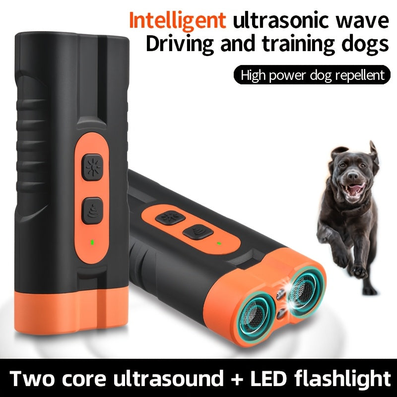 1pc PetSafePro USB Rechargeable Ultrasonic Dog Repellent, Dual-Core High-Power Bark Stopper with LED Flashlight, Portable Anti-Bite Device for Outdoor Use