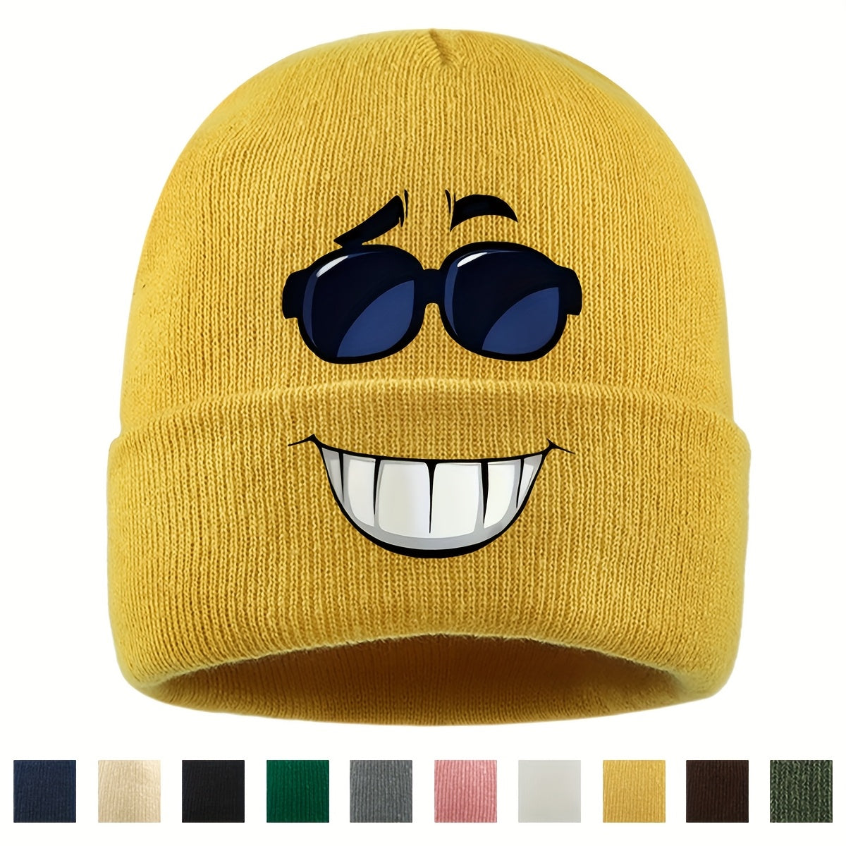 1pc Fashion Glasses joyful Face Funny Pattern Beanie Knit Hat