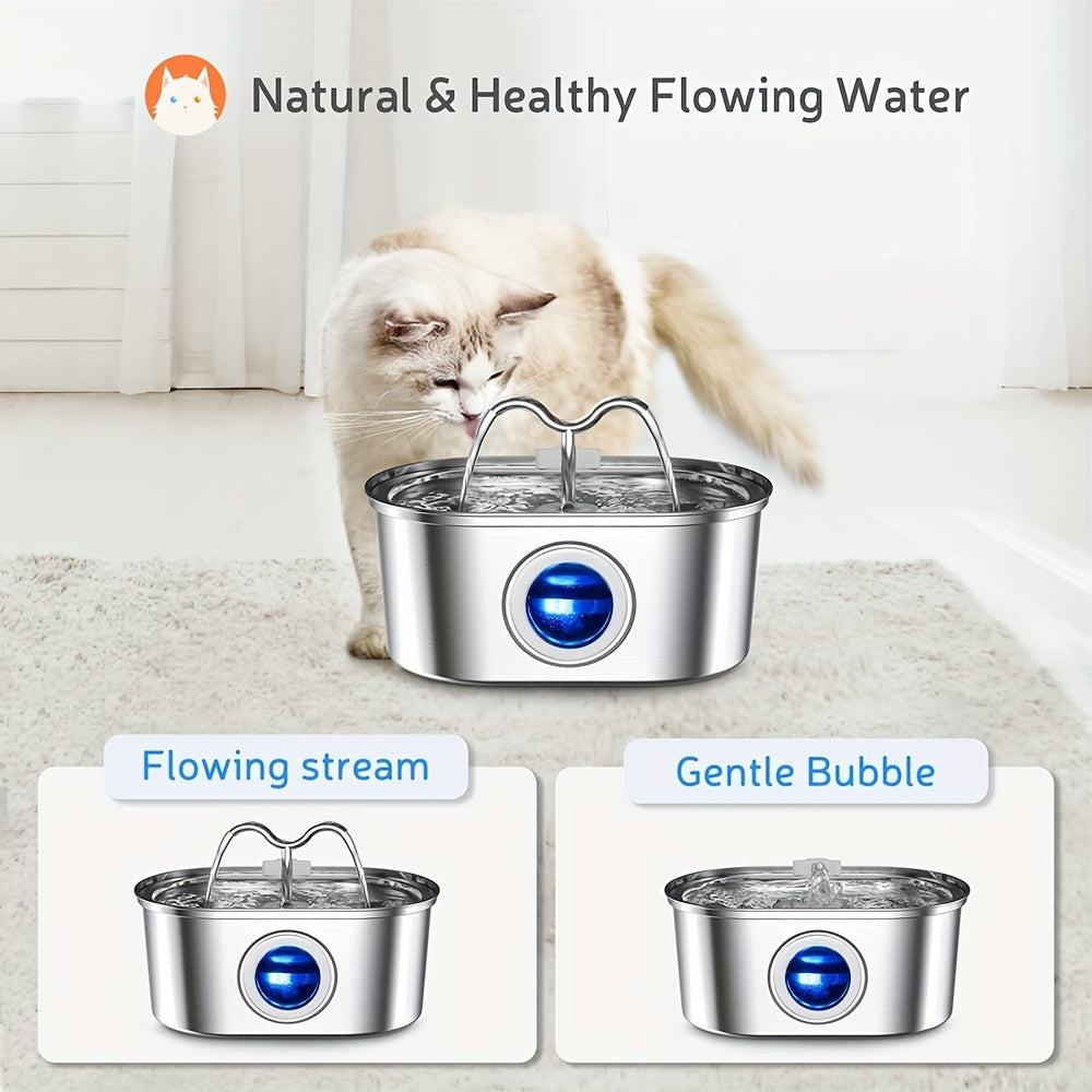 Stainless Steel Double Head Automatic Pet Water Dispenser, Large Capacity Mute Filter Dog Water Bowl, USB Powered, No Plug Required, Without Battery