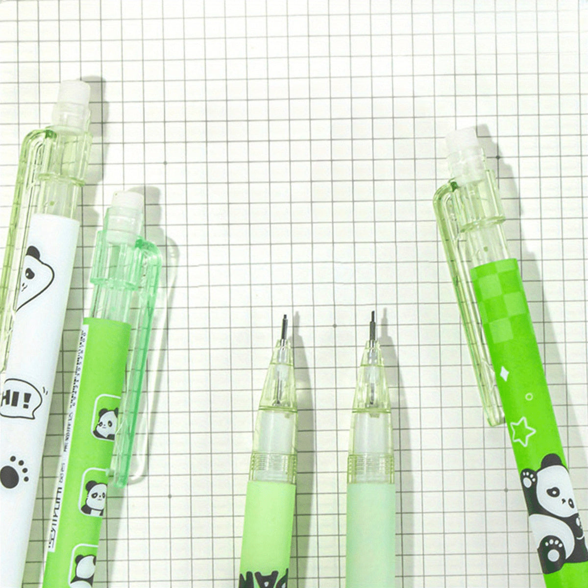 [15pcs Cute Panda Mechanical Pencil] 15pcs Cute Panda Mechanical Pencil Set with Refills & Erasers - 0.5mm Black Ink, Perfect for Writing, Drawing & Sketching, Kawaii, Tubes