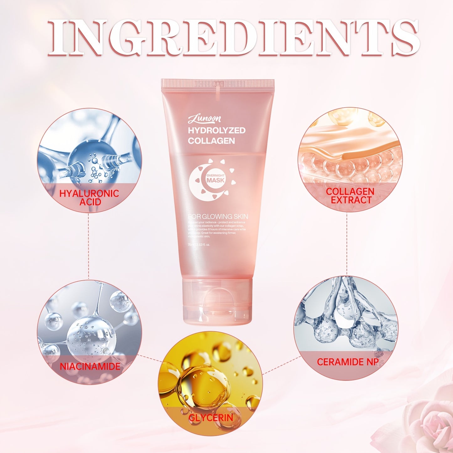 Collagen Face Mask with Niacinamide, Hyaluronic Acid, Brush