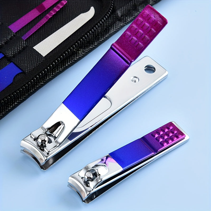 6/9/26pcs set Colorful Manicure & Pedicure Kit0 - Stainless Steel Nail Clippers, Cuticle Trimmers, Ear Spoon & Files with Durable Storage Case.