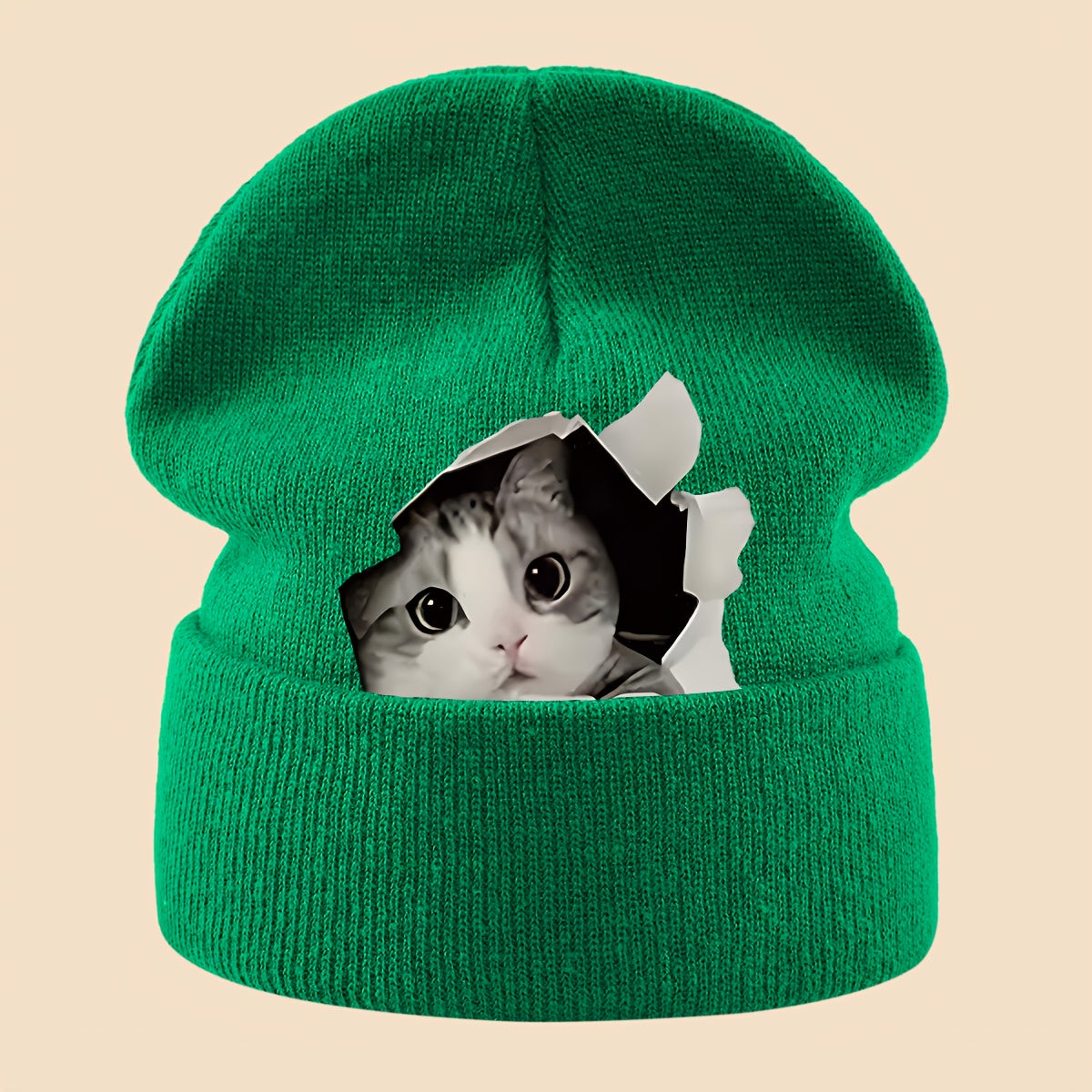 1pc Cozy Cat Peeking Through Hole Beanie l Wear