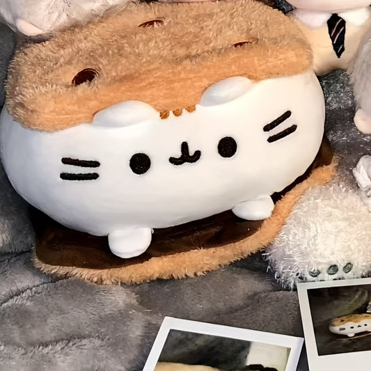 Cute Cake-Shaped Plush Cat Doll - Soft Fluffy White & Brown Kitty with Cherry Topping, Adorable Party Decoration & Gift for Cat Lovers, Whimsical Ornament | Playful Design | Soft Texture, Cat Lover Gifts