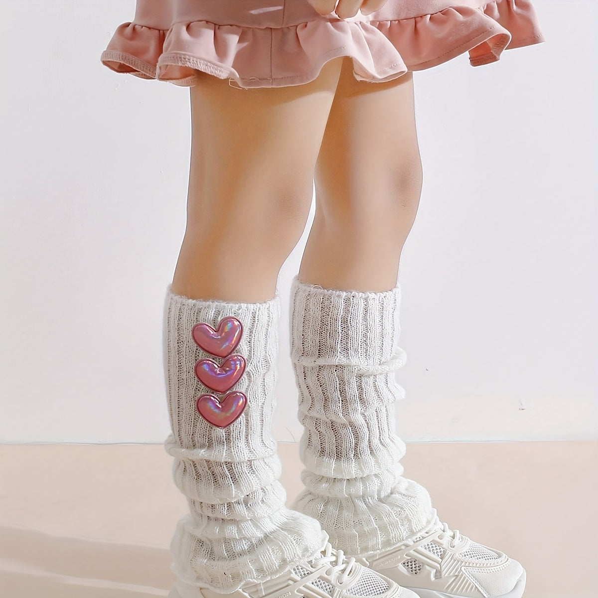 2-Pack Girls' Sweet Fashion Winter Leg Warmers with Heart Cutouts