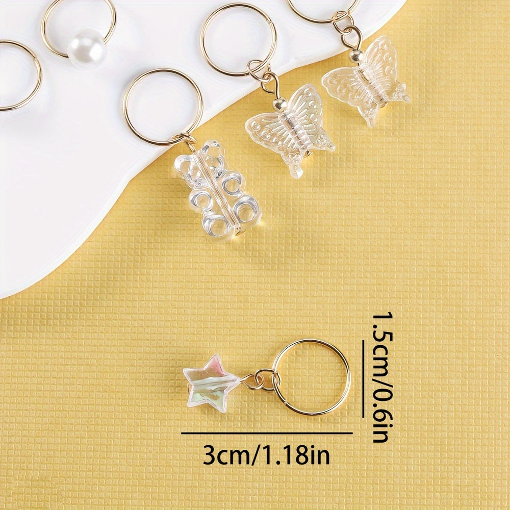 14pcs Shiny Butterfly Bear Hair Braid Rings | Star Crystal Rhinestone Hair Clips Cuffs Charms, Hair Jewelry Decoration for Women and Cool Girls