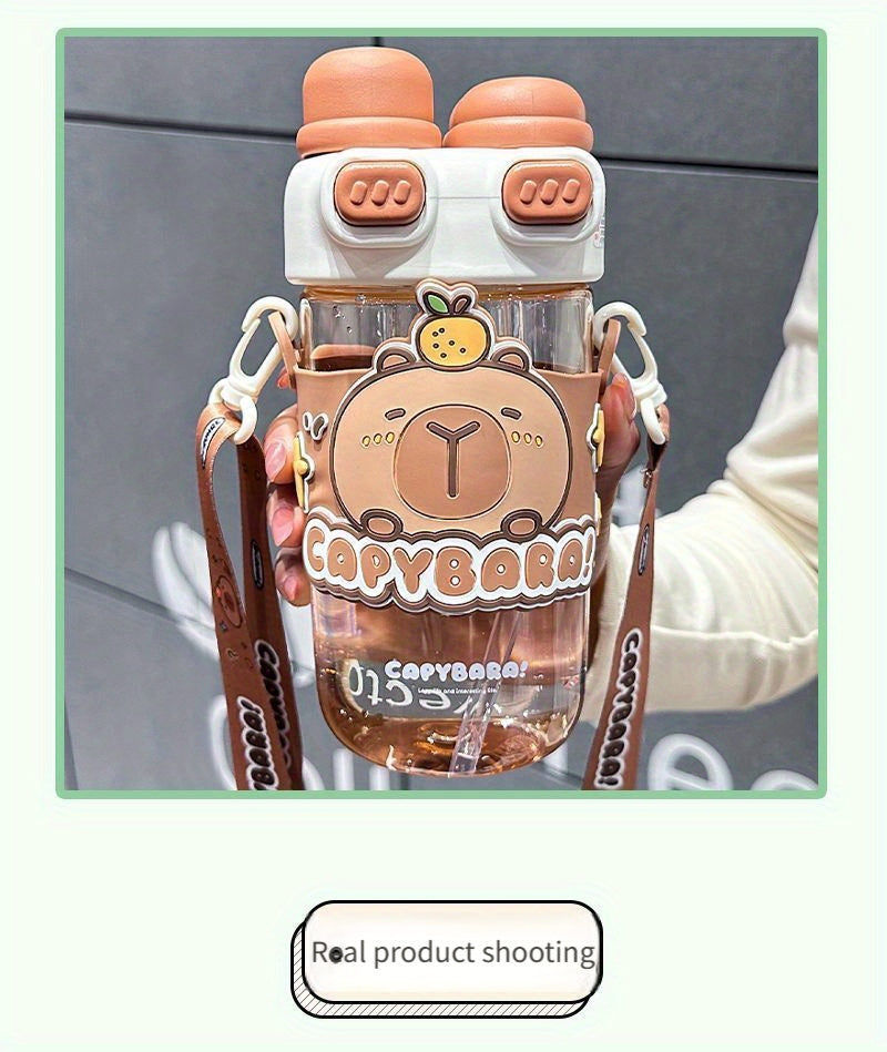 Cute Cartoon Tumbler - Capybara & Puppy Design, Portable, BPA-Free, Large Capacity, Ideal for Sports & Outdoor, Adorable Bear Illustrations