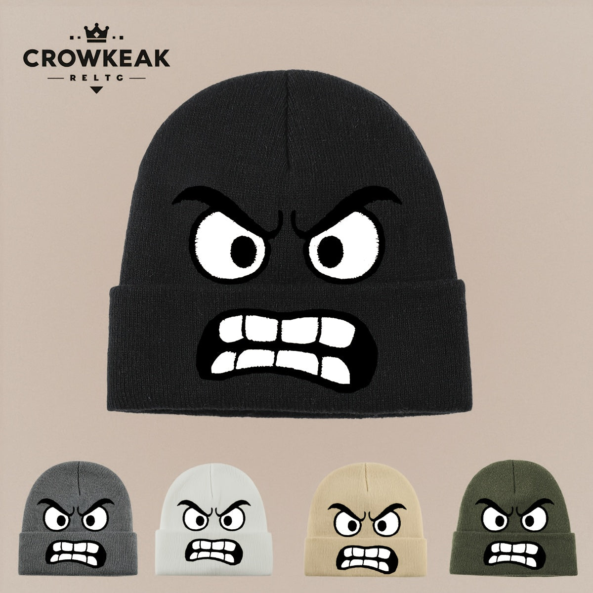 Angry Face Print Winter Hat
