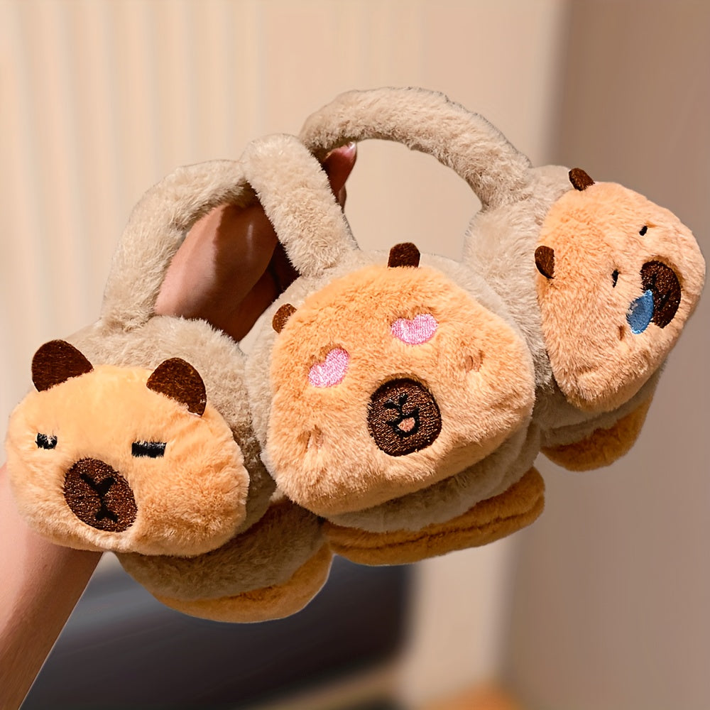 1 Multi-Color Capybara Design Ear Muffs with 3 Different Expressions
