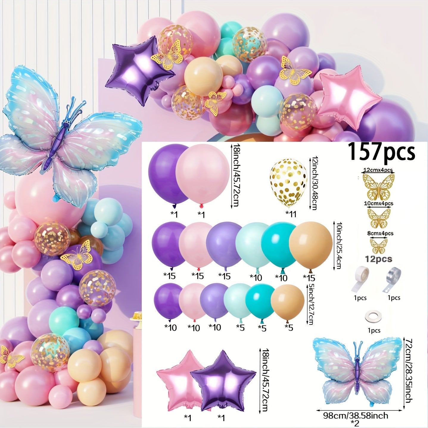 157pcs Enchanting Blue Butterfly Balloon Set