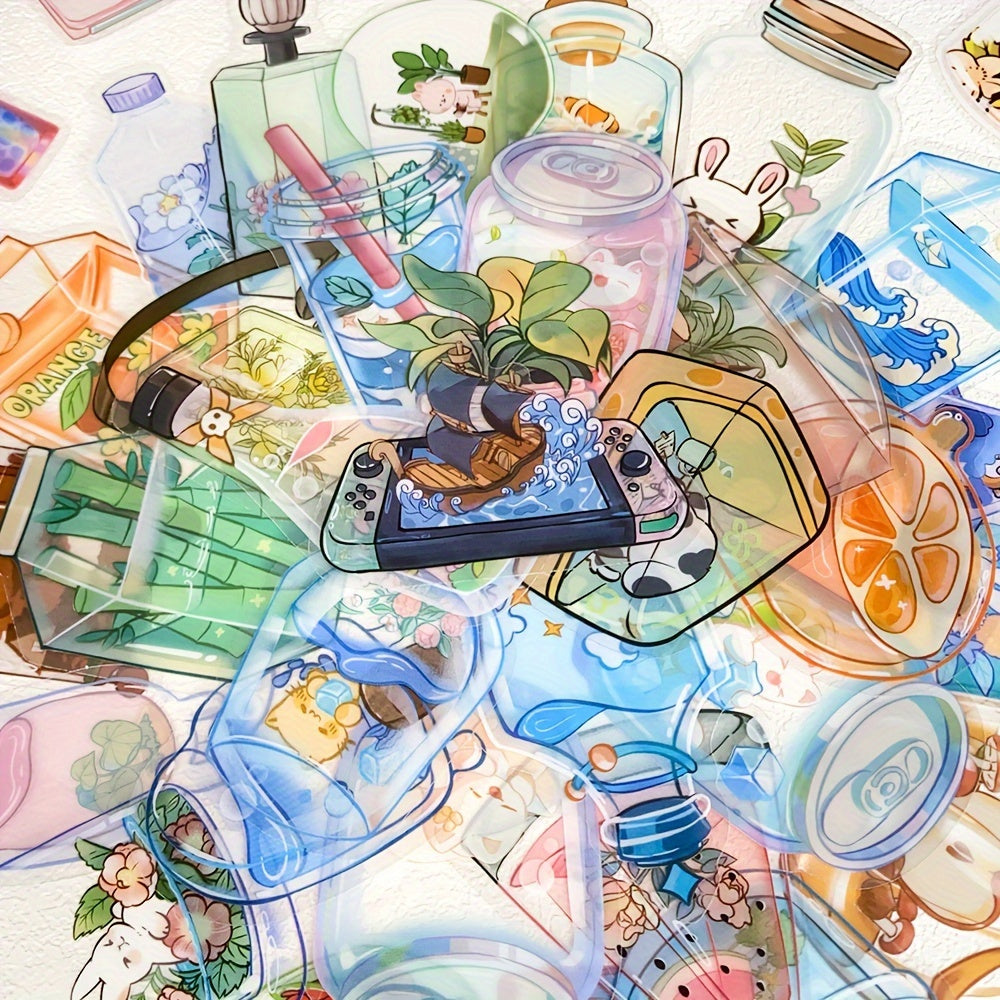 50pcs Transparent Objects Stickers Decals for Laptop Luggage Skateboard Helmet Guitar Cartoon PET Aesthetic Stickers Students Toys Gifts