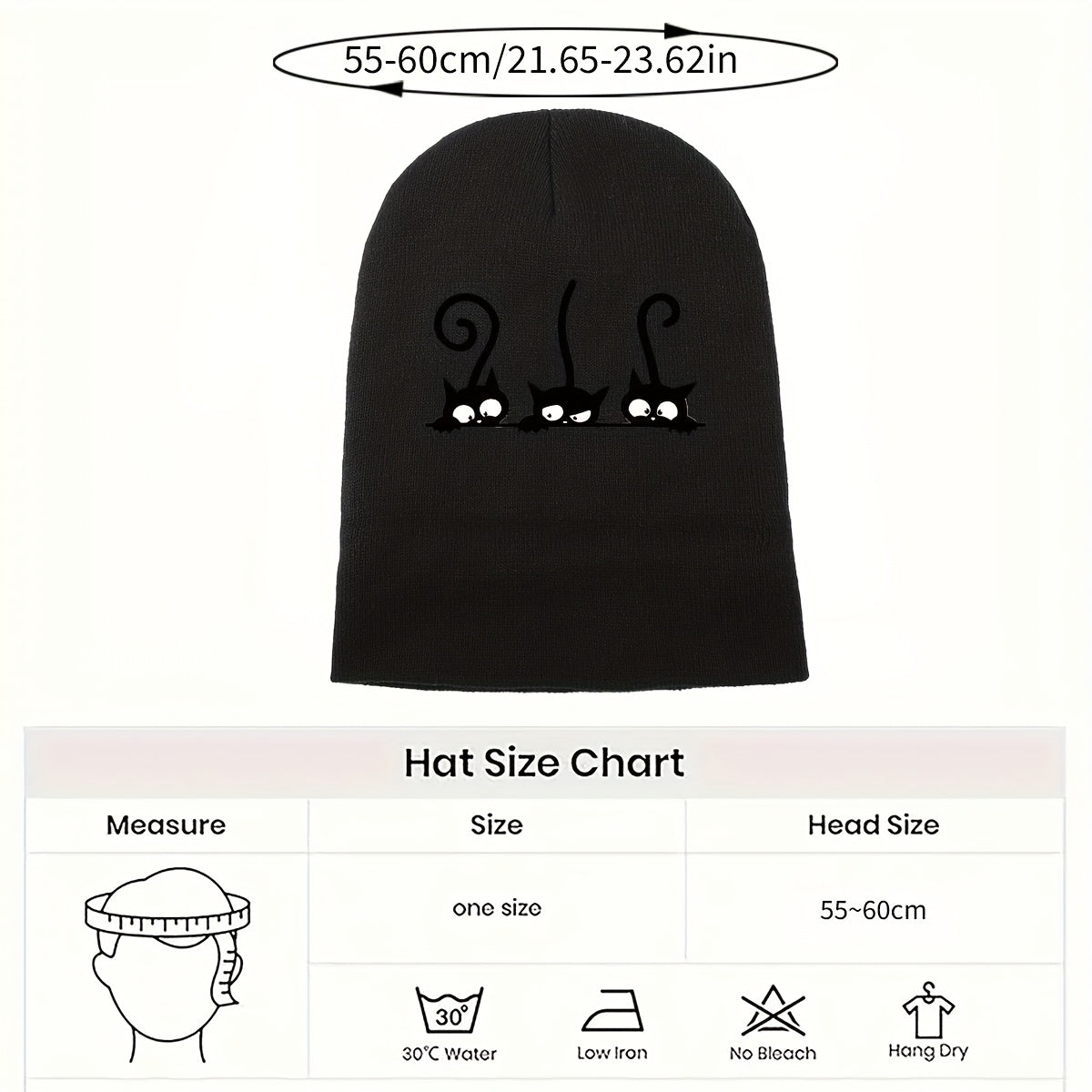 1pc Beanie Hat with Cute Black Cat Print
