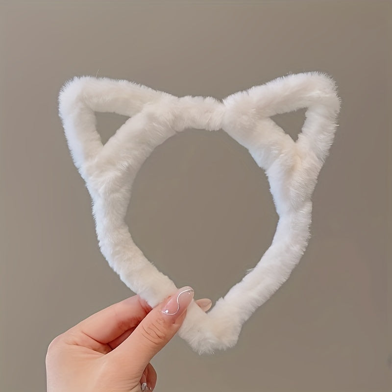 [1/4pcs Cute Cat Ears] 1/4pcs Cute Fashion Hollow Cat Ears Headband | Girl Plush Headband, Washing Face Headwear Hair Accessories